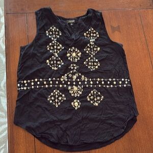 Lucky Brand beaded metallic bling tank top. Large. Black. Viscose. Geometric.